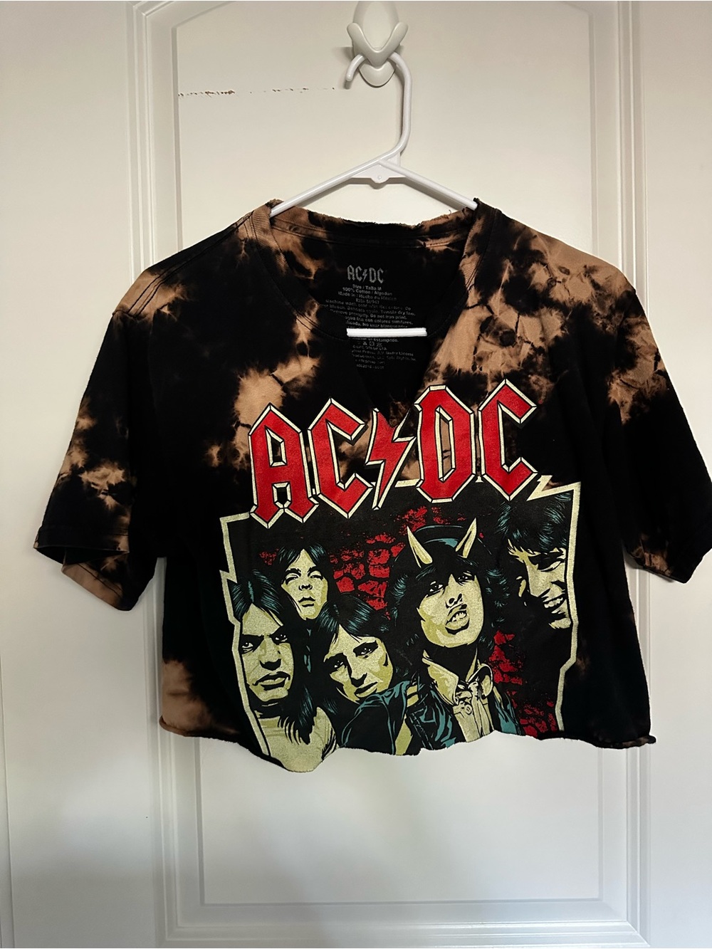AC/DC Tie-Dye Graphic Crop Tee - Black & Brown